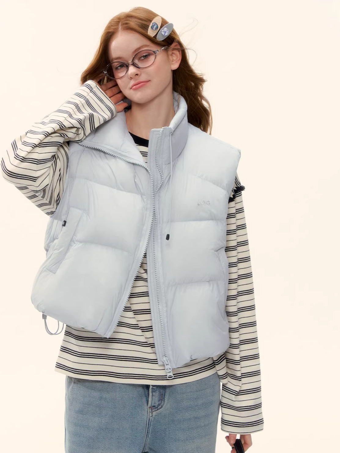 White Duck Down Puffer Stand-Collar Vest