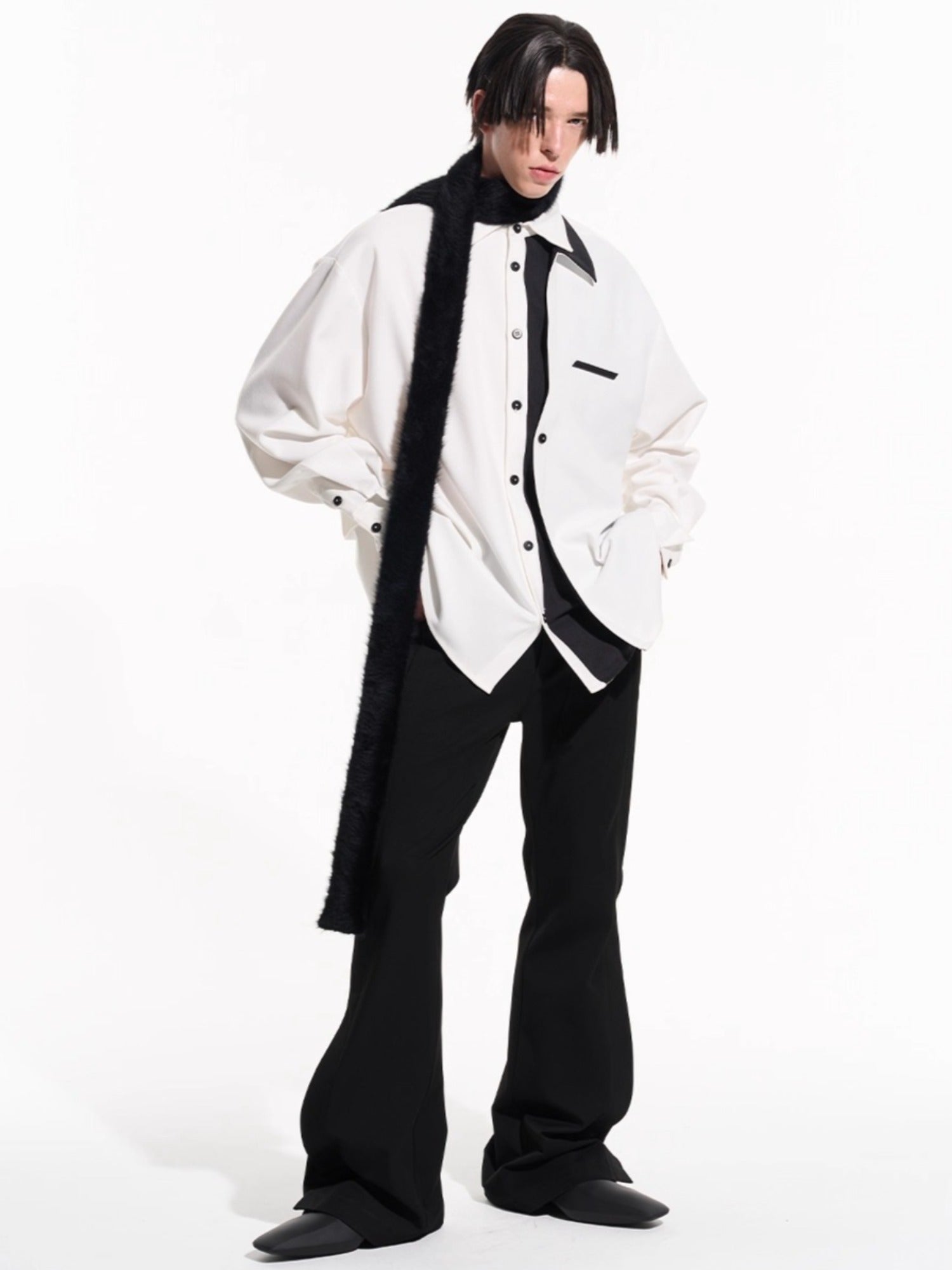 Layered Contrast Multi-Collar Asymmetric Shirt