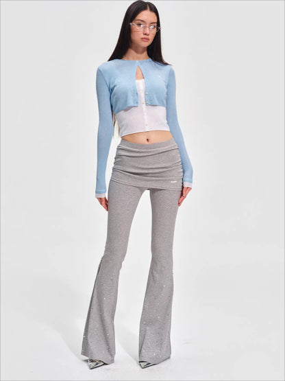 Sparkly Faux Layered Knit Flared Pants