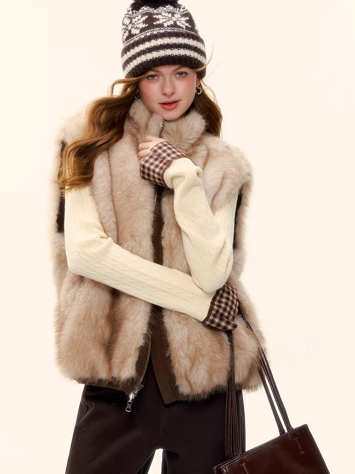 Vintage Reversible Wool-Blend Faux Fur Vest