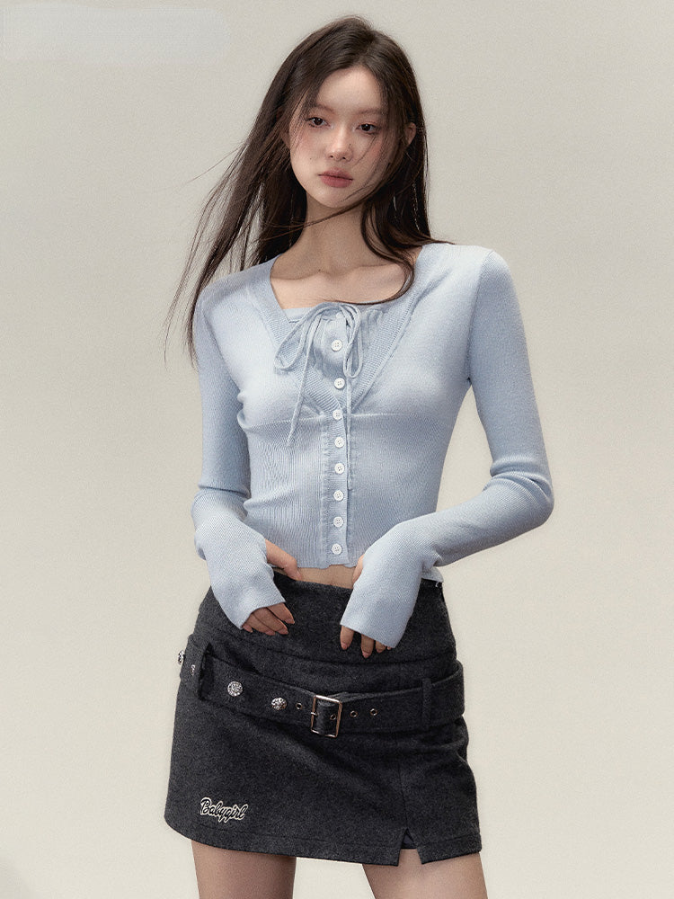Black &amp; Blue 2-in-1 Short V-neck Sweater - CHINASQUAD