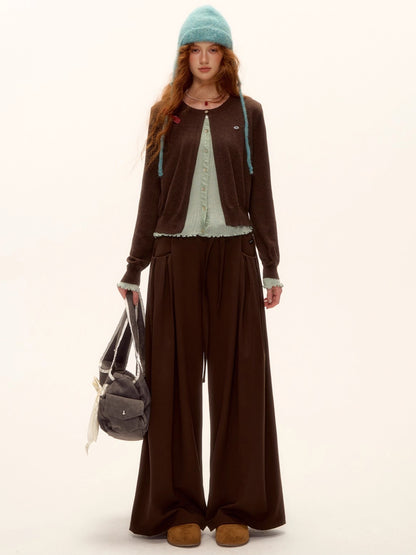 Contrast Panel Ruffled Knit Cardigan