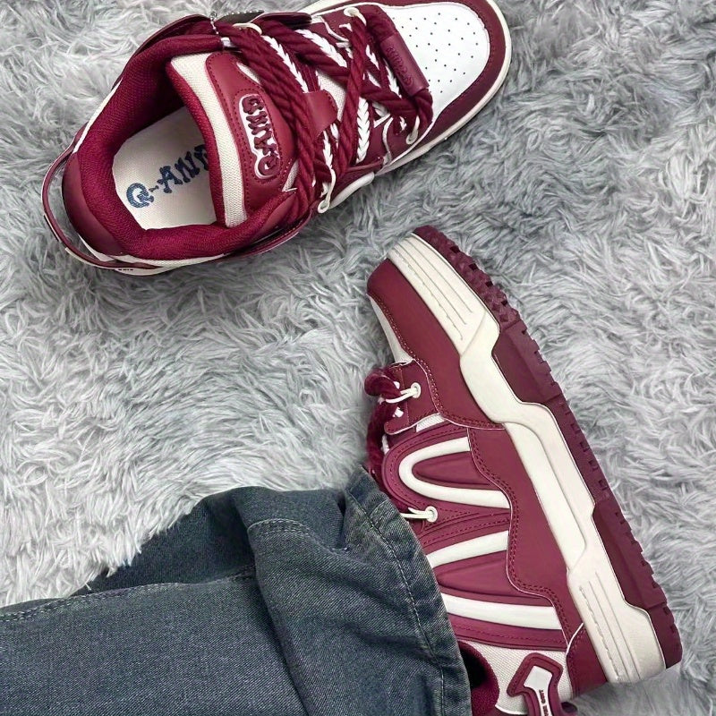 Burgundy Low-Top Casual Sneakers