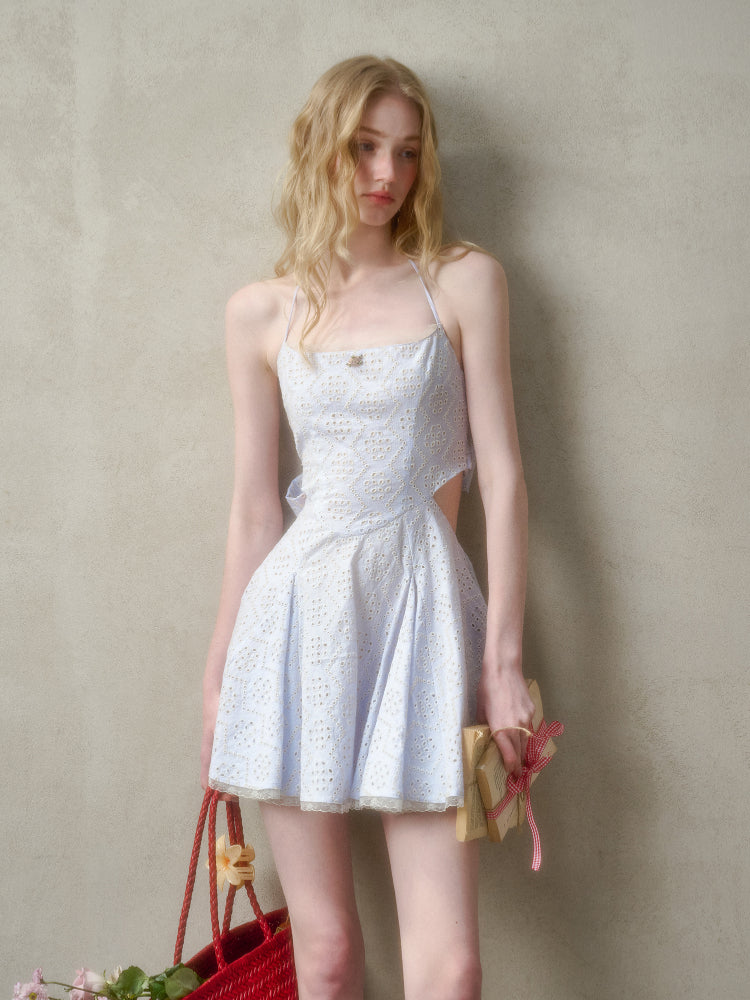 Natural Cotton Embroidered Little Blue Dress - CHINASQUAD