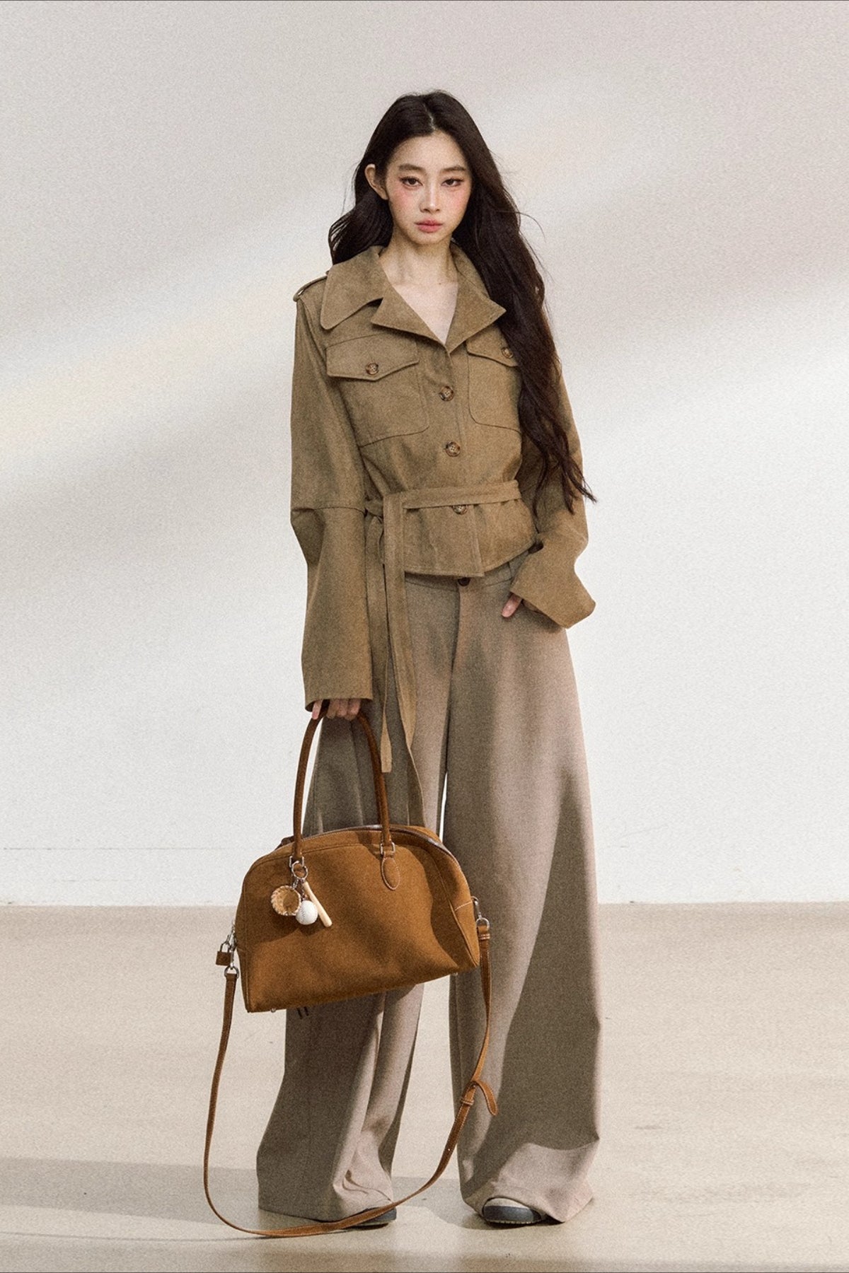 Khaki Suede Cropped Jacket