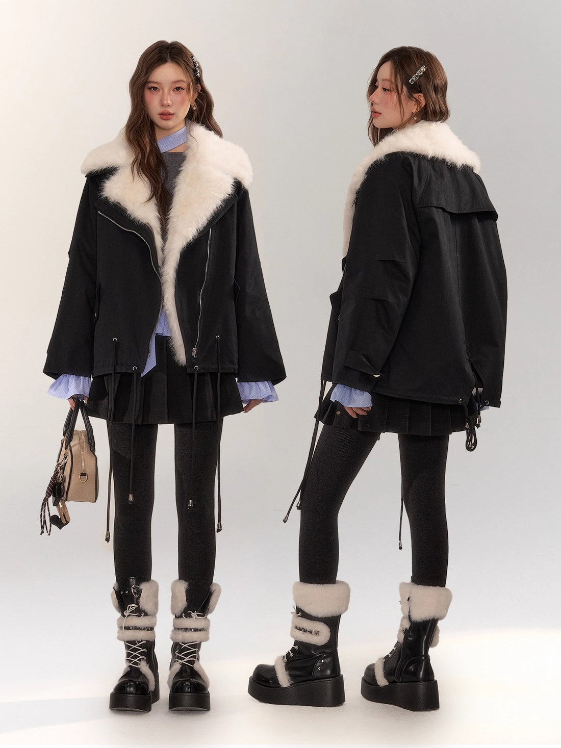 Detachable Fur Collar Parka Coat