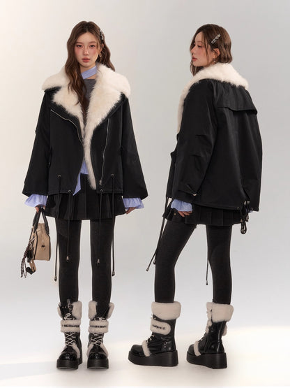 Detachable Fur Collar Parka Coat