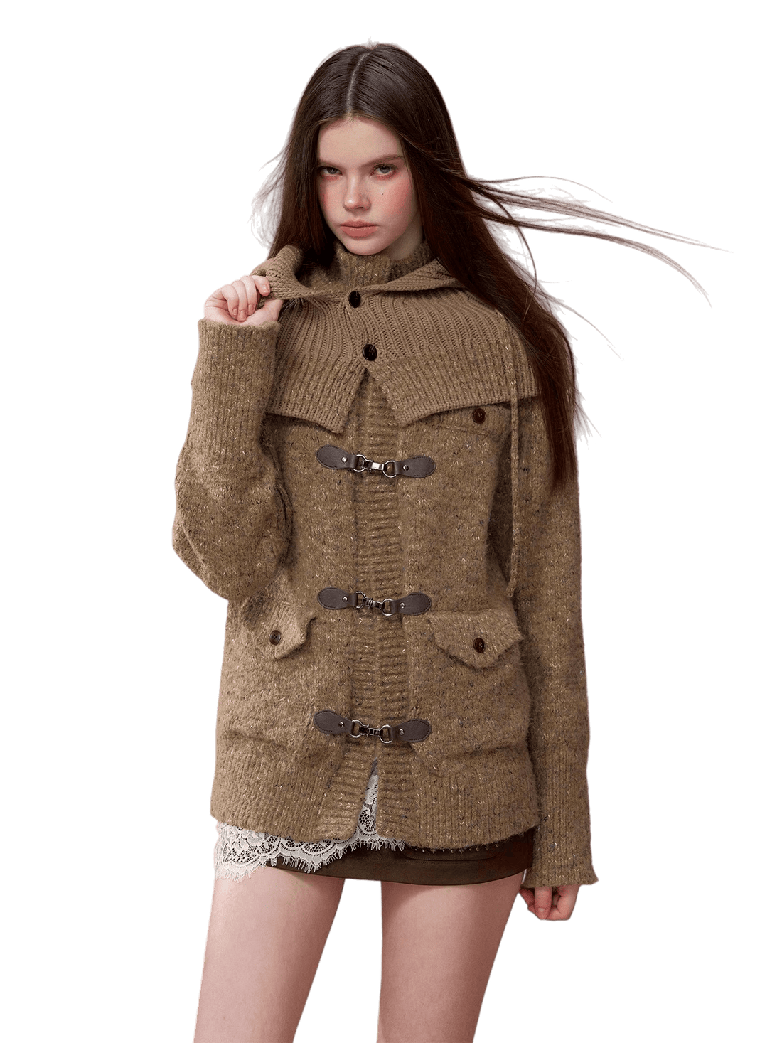 Knit Cardigan &amp; Hooded Cape Set