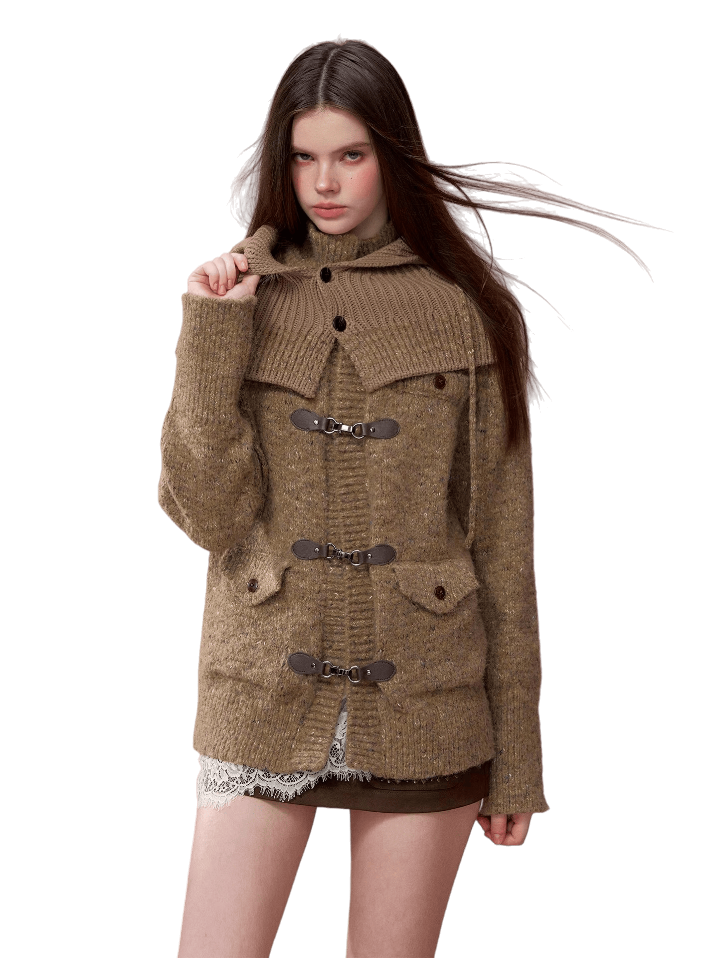 Knit Cardigan &amp; Hooded Cape Set