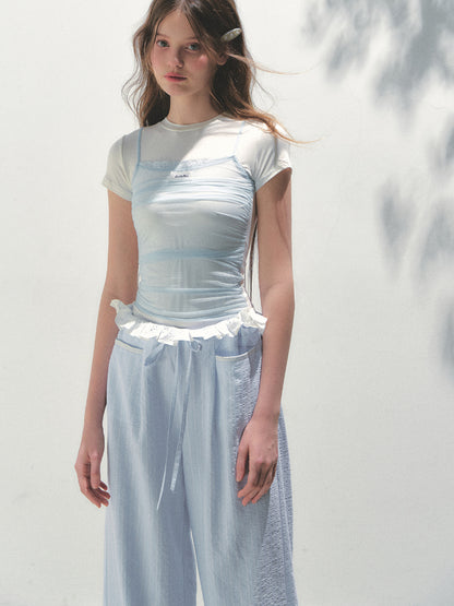 Contrast Color Fake Two-piece Mesh Lace Short-sleeve T-shirt - CHINASQUAD