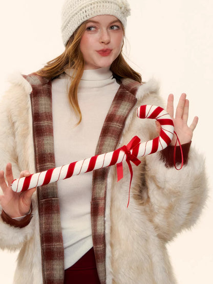 Reversible Plaid Teddy Fur Jacket