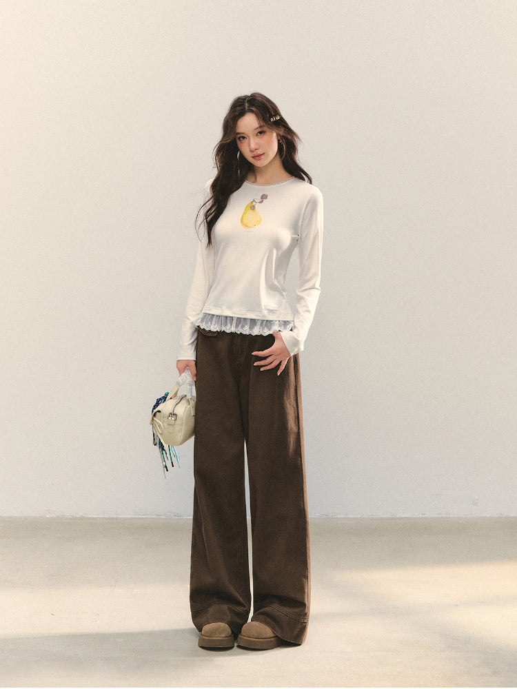 Fruit Print Lace-spliced T-Shirt - CHINASQUAD