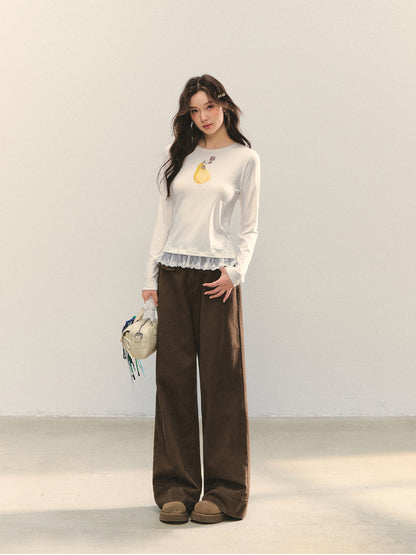 Fruit Print Lace-spliced T-Shirt - CHINASQUAD