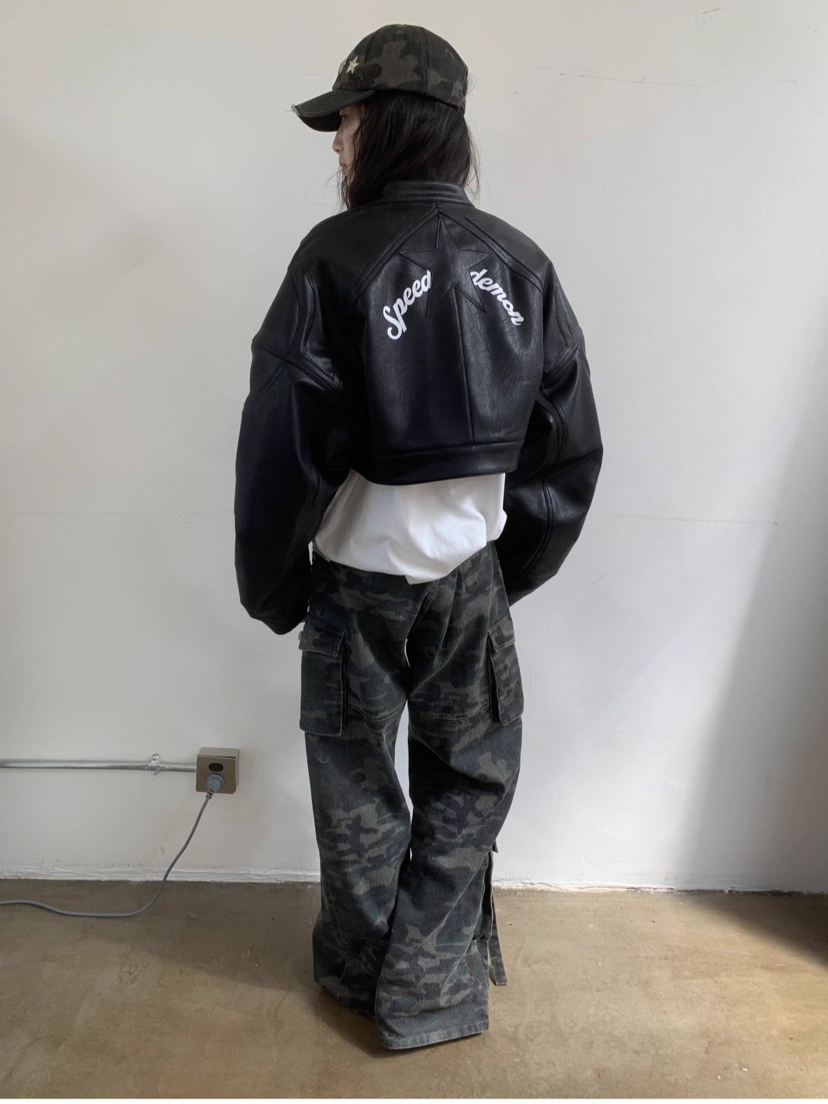 Washed Camouflage Multi-Pocket Cargo Wide-Leg Pants