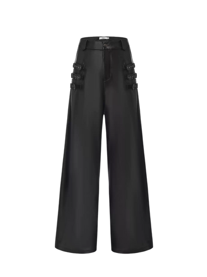 Classic Wide-Leg Faux Leather Pants