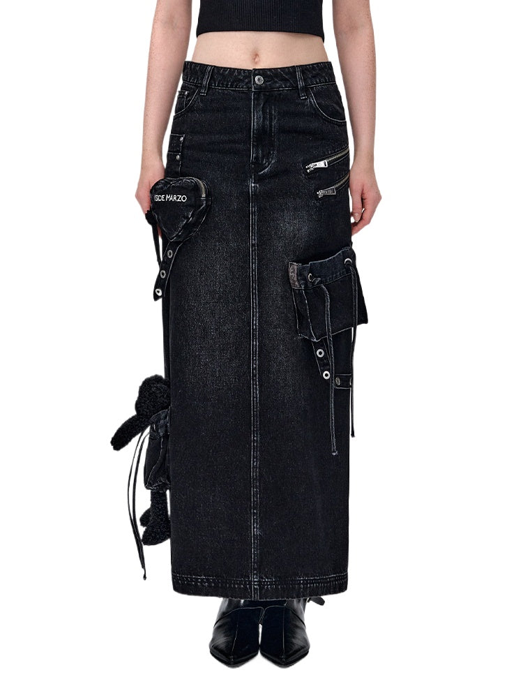 Zipper Utility Denim Skirt