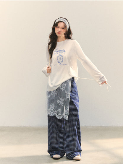Plaid Color-block Waist Spliced Straight Pants - CHINASQUAD
