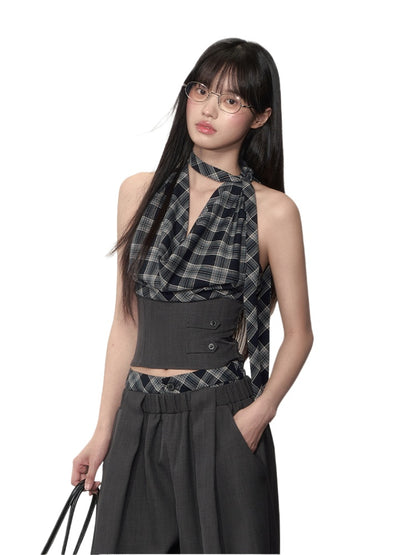 Checkered Halter Top &amp; Pants Set