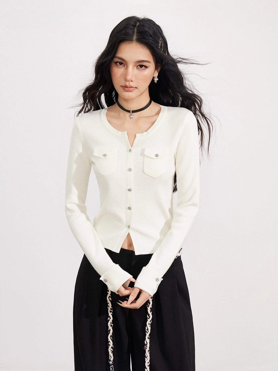Merino Wool-Blend Ribbed Knit Cardigan
