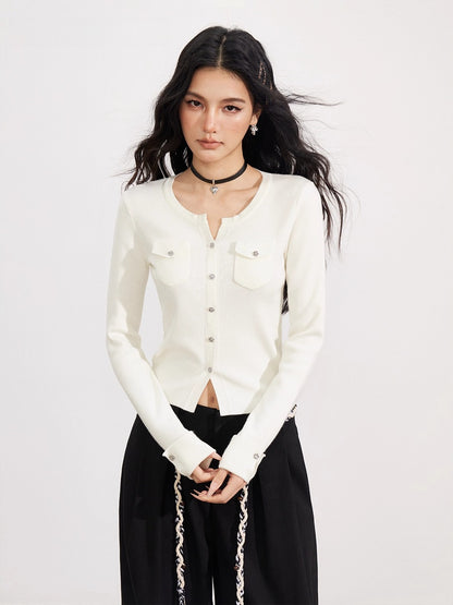 Merino Wool-Blend Ribbed Knit Cardigan