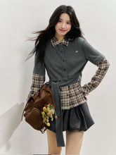 College Plaid Fake Two-piece Shirt - CHINASQUAD