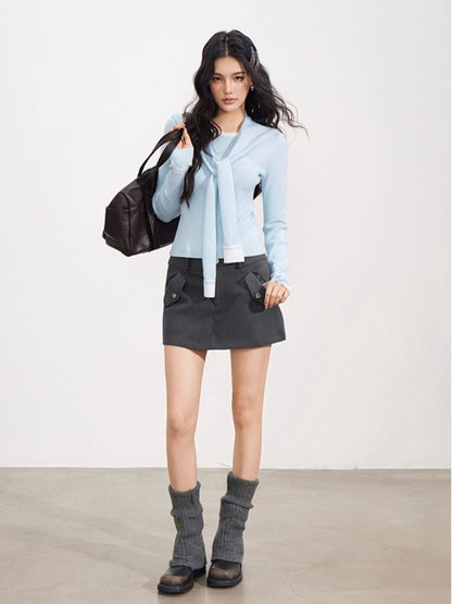 Knit Cape Two-Piece Blouse