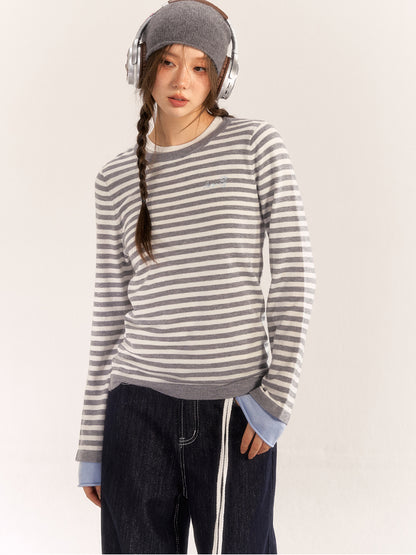 Casual Striped Colorblock Knit Long-Sleeve Turtleneck