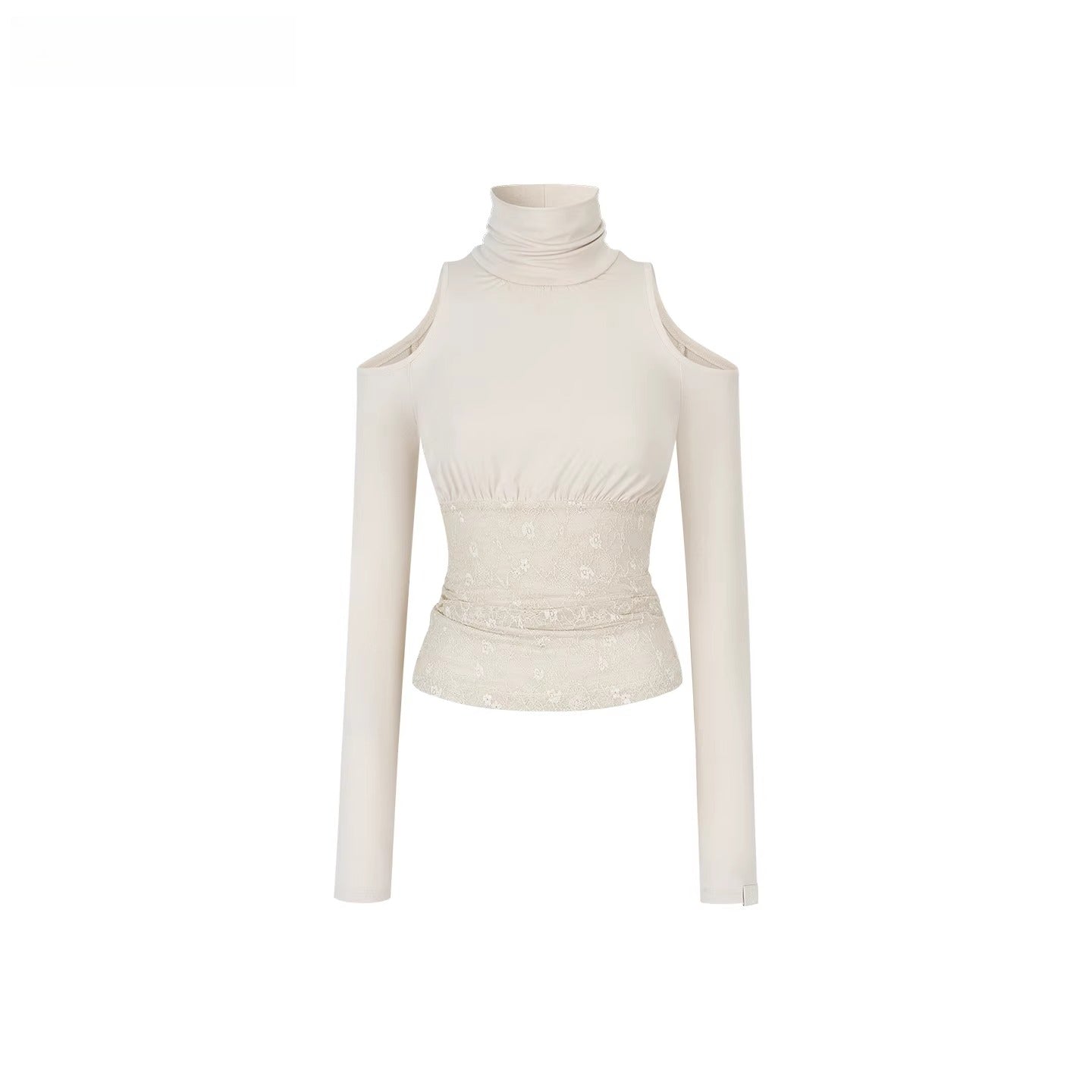 Lace-Panel Fitted Long-Sleeve T-Shirt