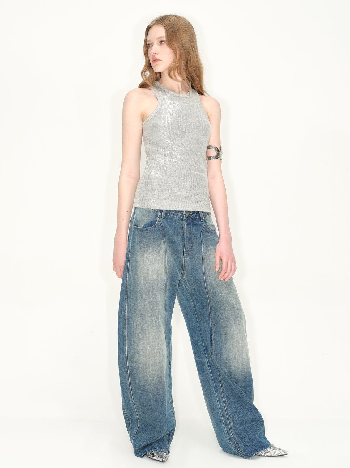 Wash Deconstructed Curved Denim Pants