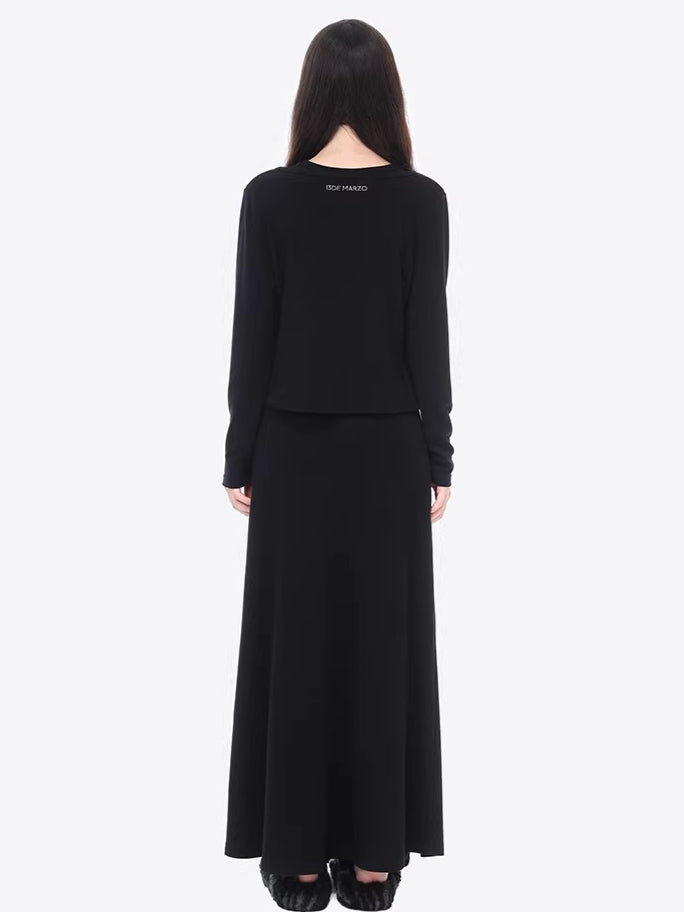 Waist-Tie Cardigan Two-Piece Long Dress Set