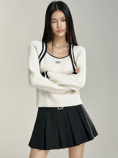 Fake Two-Piece U-Neck Knitted Sweater