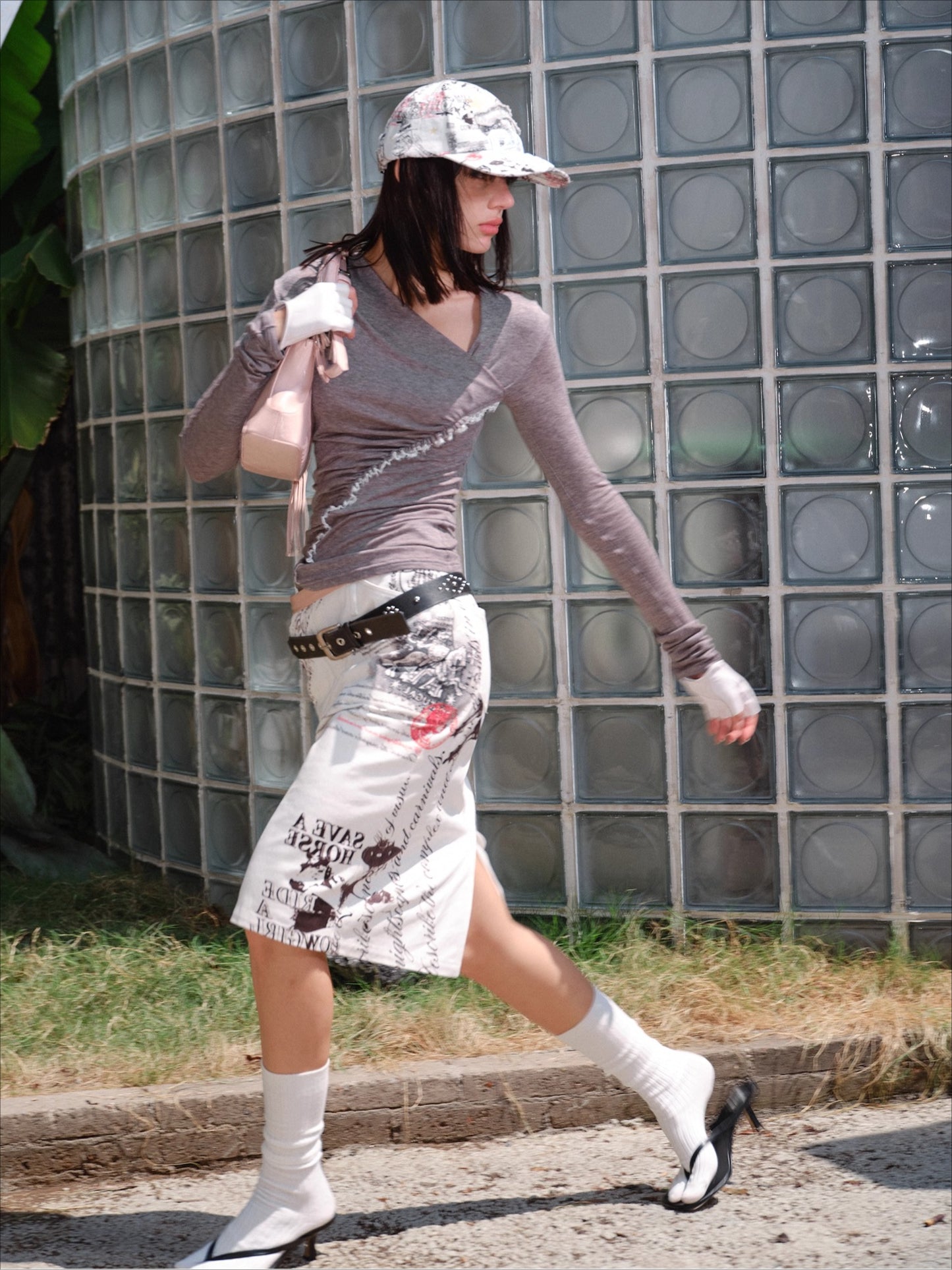 Tencel Wool Lace-Trim Pleated Fitted Crewneck