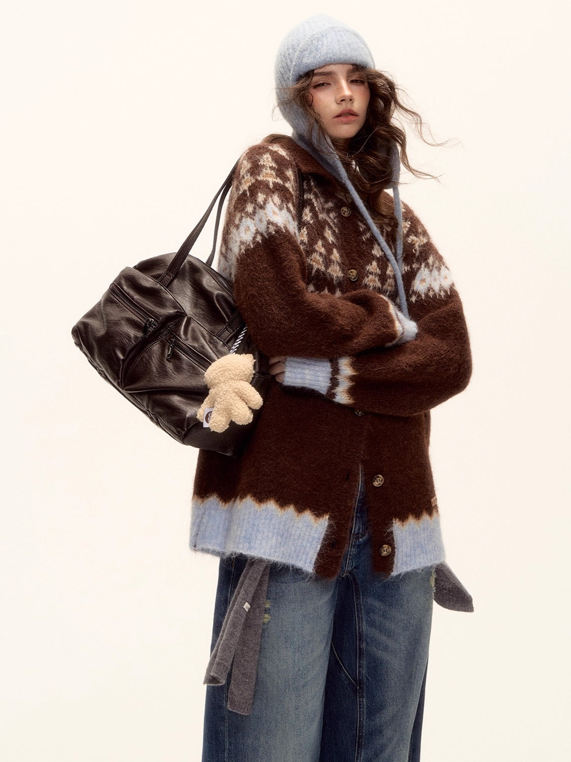 Wool Blend Fair Isle Button-Up Cardigan