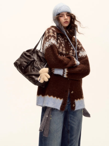 Wool Blend Fair Isle Button-Up Cardigan