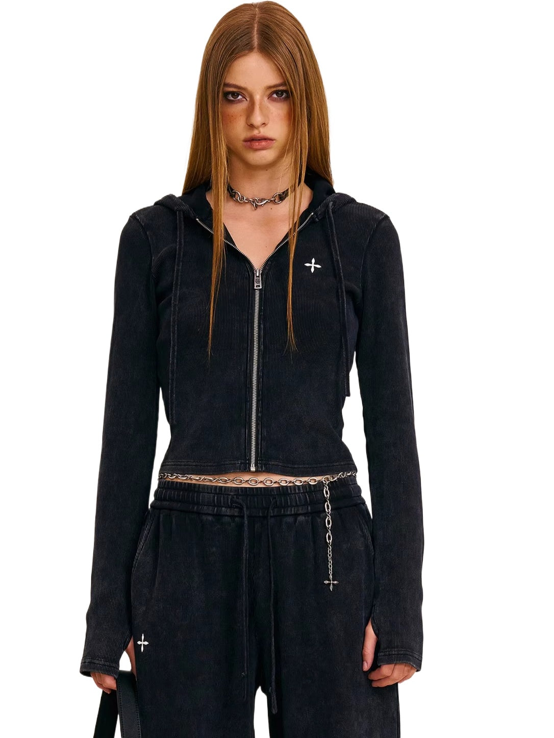 Wild Vintage Zip-up Cropped  Hoodie