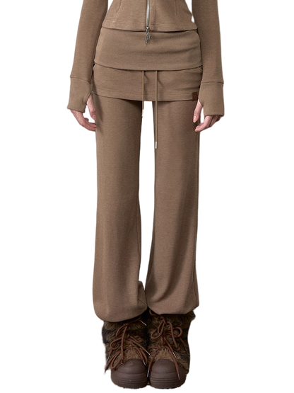 Folded Waist Spliced Skirt-Hem Sweatpants