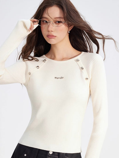 Two-Tone Layered Ribbed Knit Crewneck