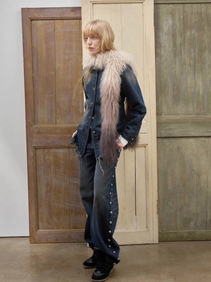 Ombre Shearling Wool Long Scarf