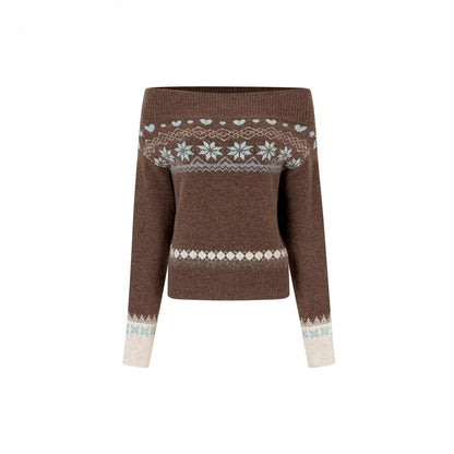 Fair Isle Off-Shoulder Wool Blend Knit Sweater