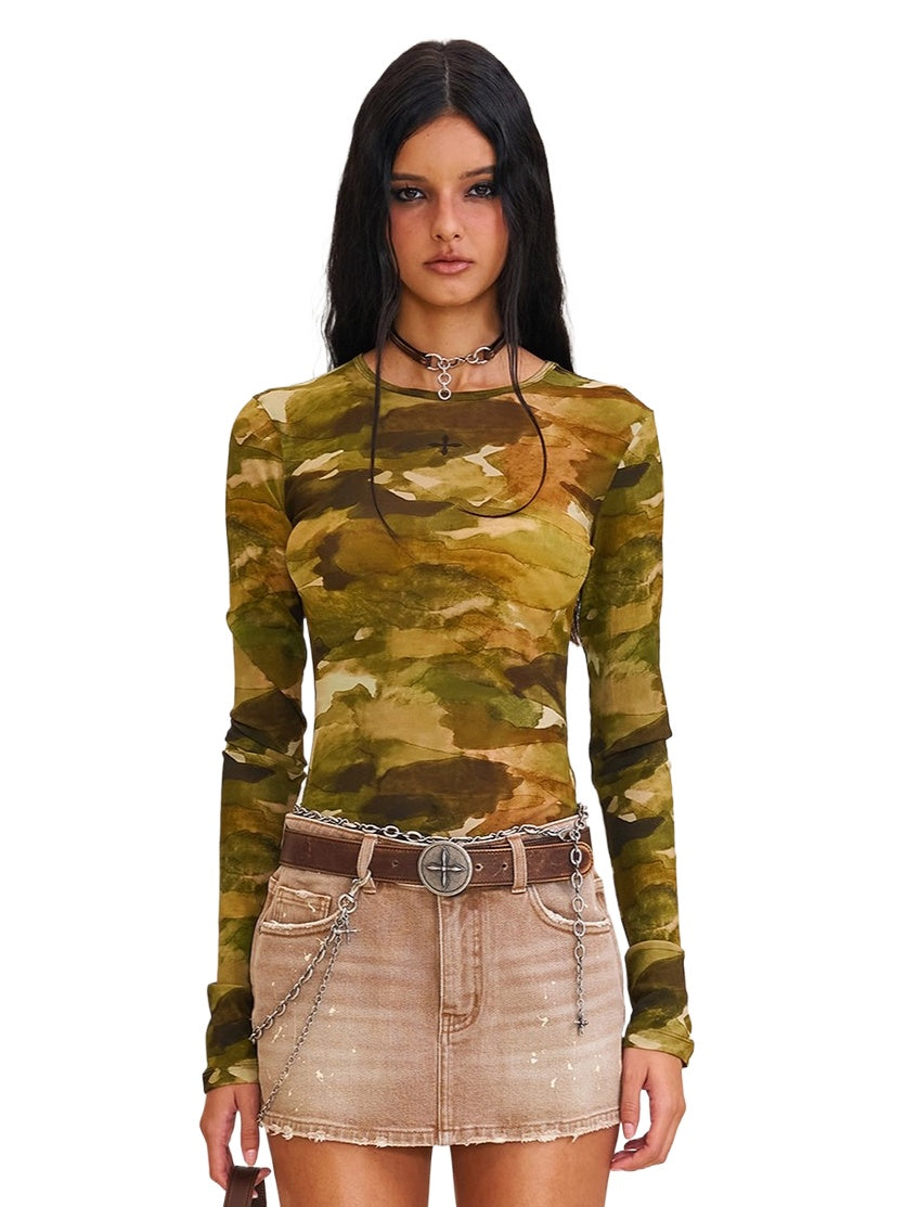 Vintage Ink Camo Mesh Long Sleeve T-Shirt