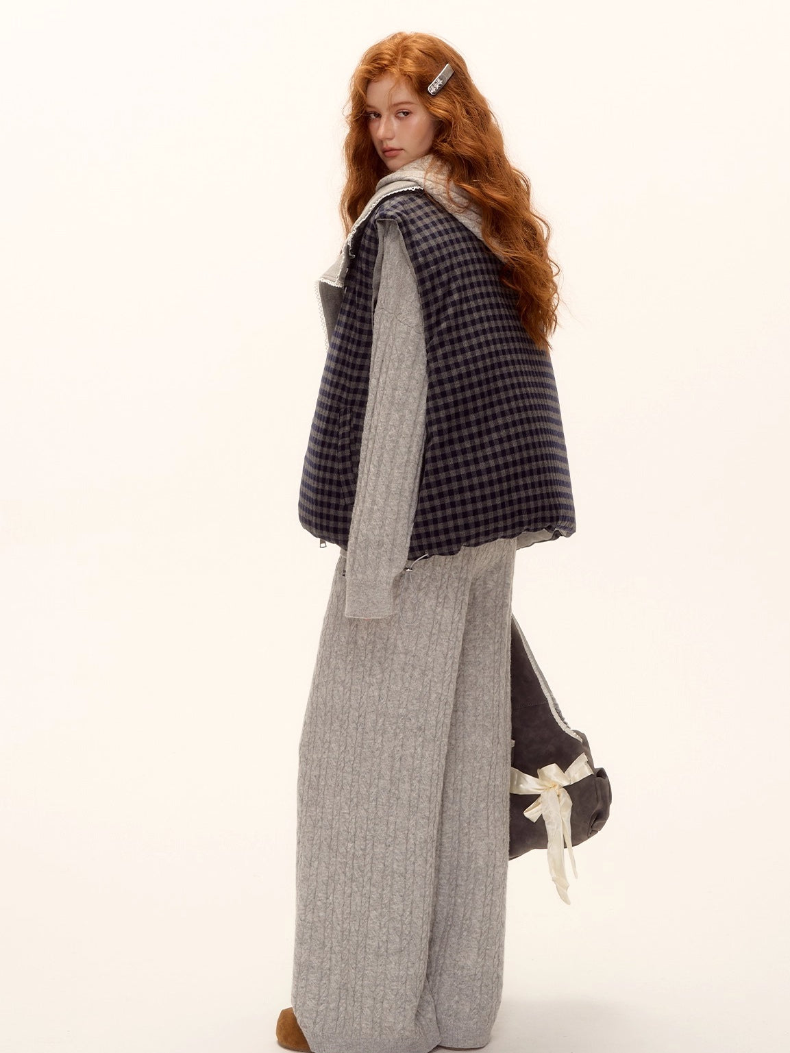 Reversible Plaid Lace-Trim Padded Vest