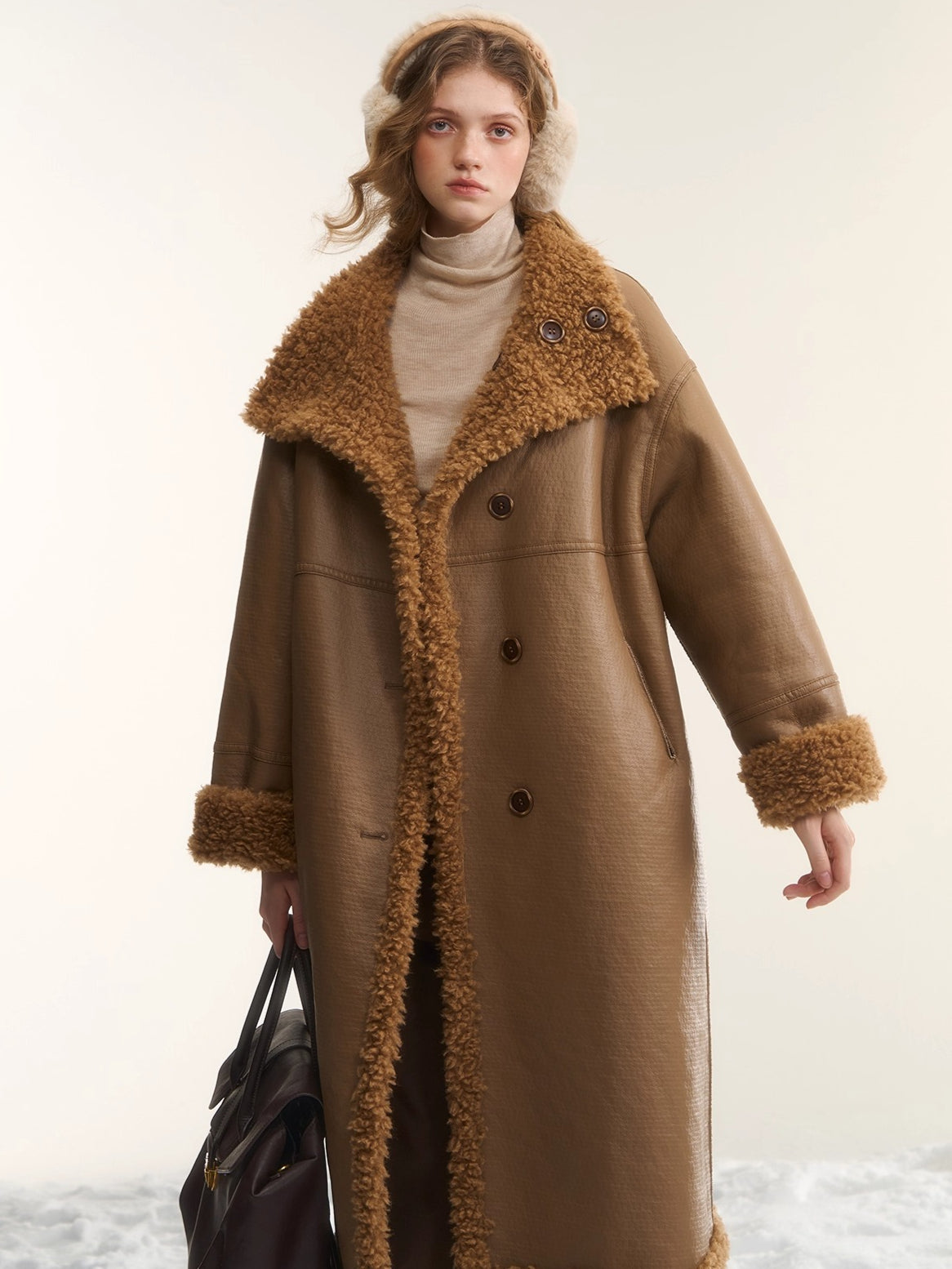 Shearling-Style Panelled Mid-Length Coat