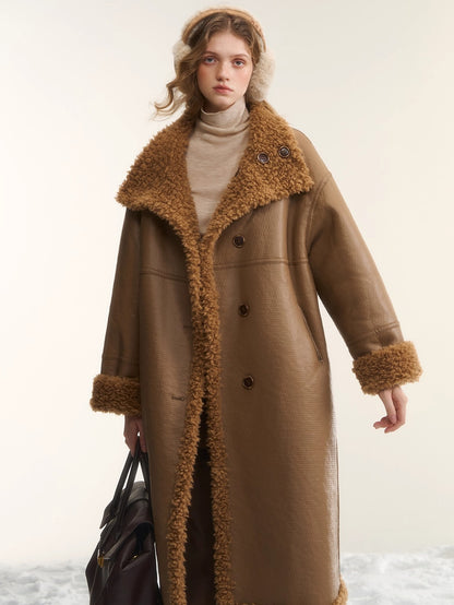 Shearling-Style Panelled Mid-Length Coat