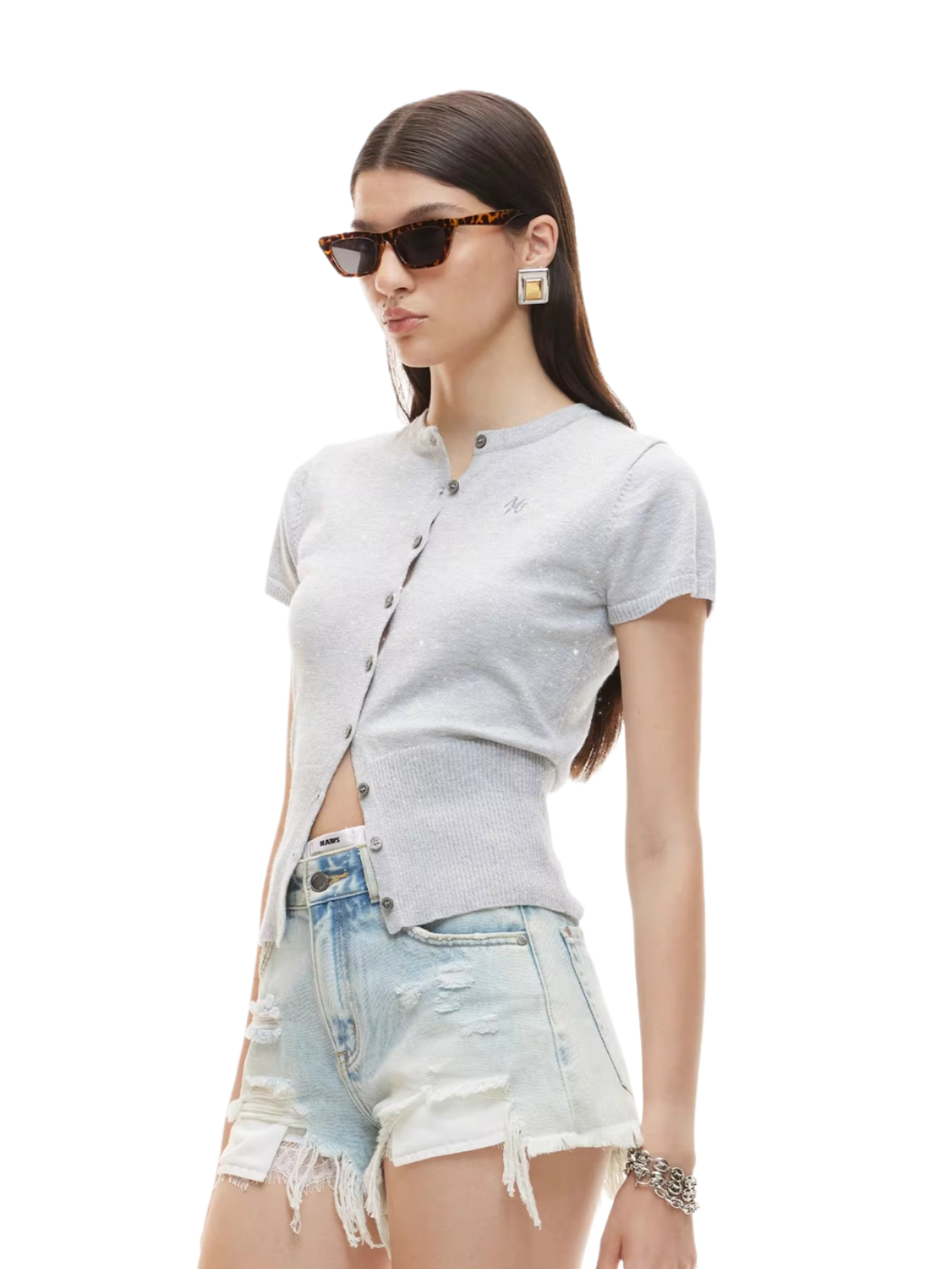 Merino Shimmer Flutter Sleeve Fitted Tee