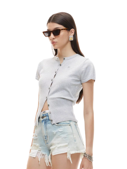 Merino Shimmer Flutter Sleeve Fitted Tee