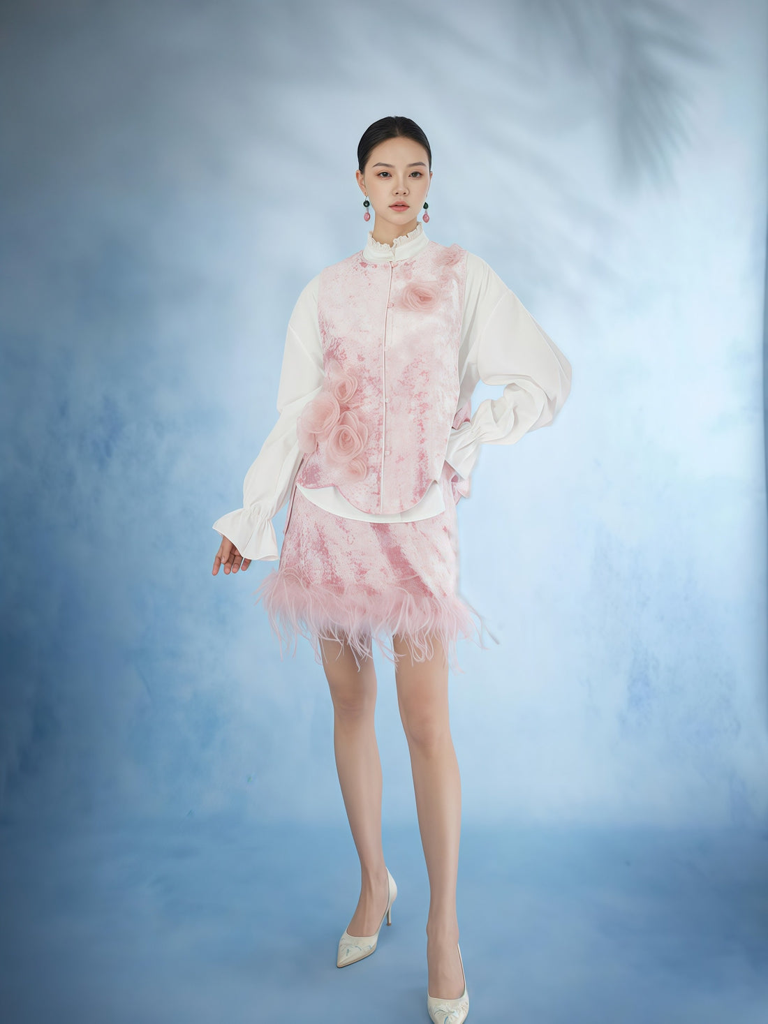 Blush Rosette Embellished Velvet Set