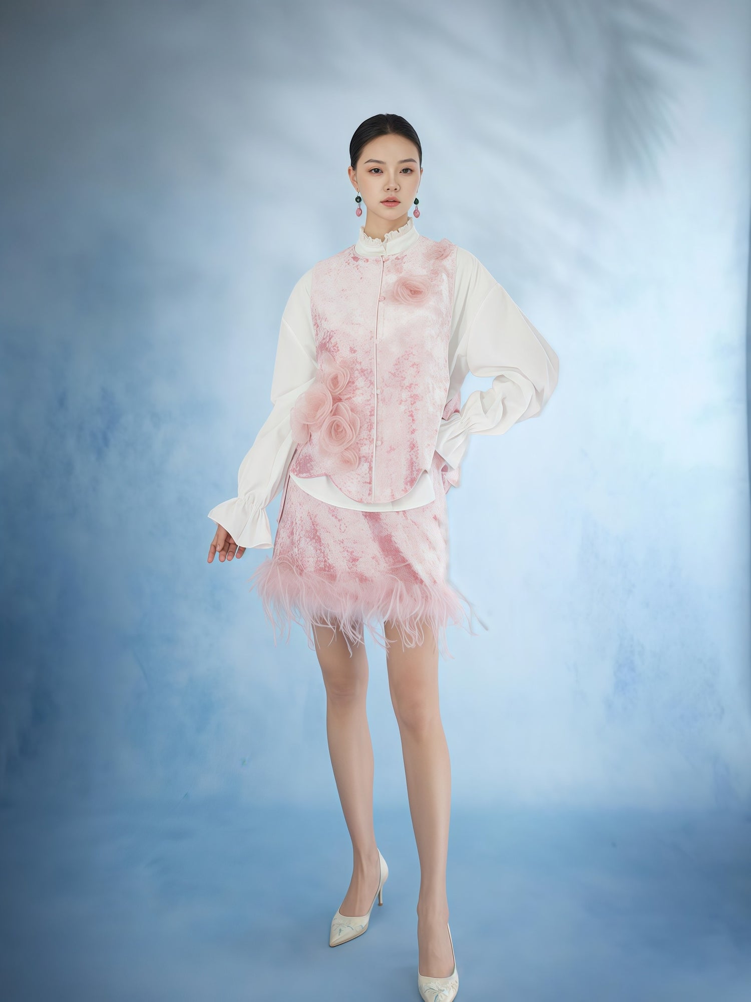 Blush Rosette Embellished Velvet Set