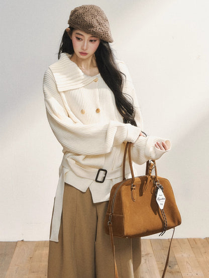 Double-Breasted Belted Knit Cardigan