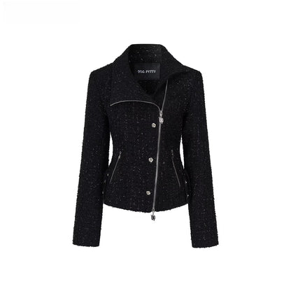 Rose-Button High-Neck Fitted Jacket