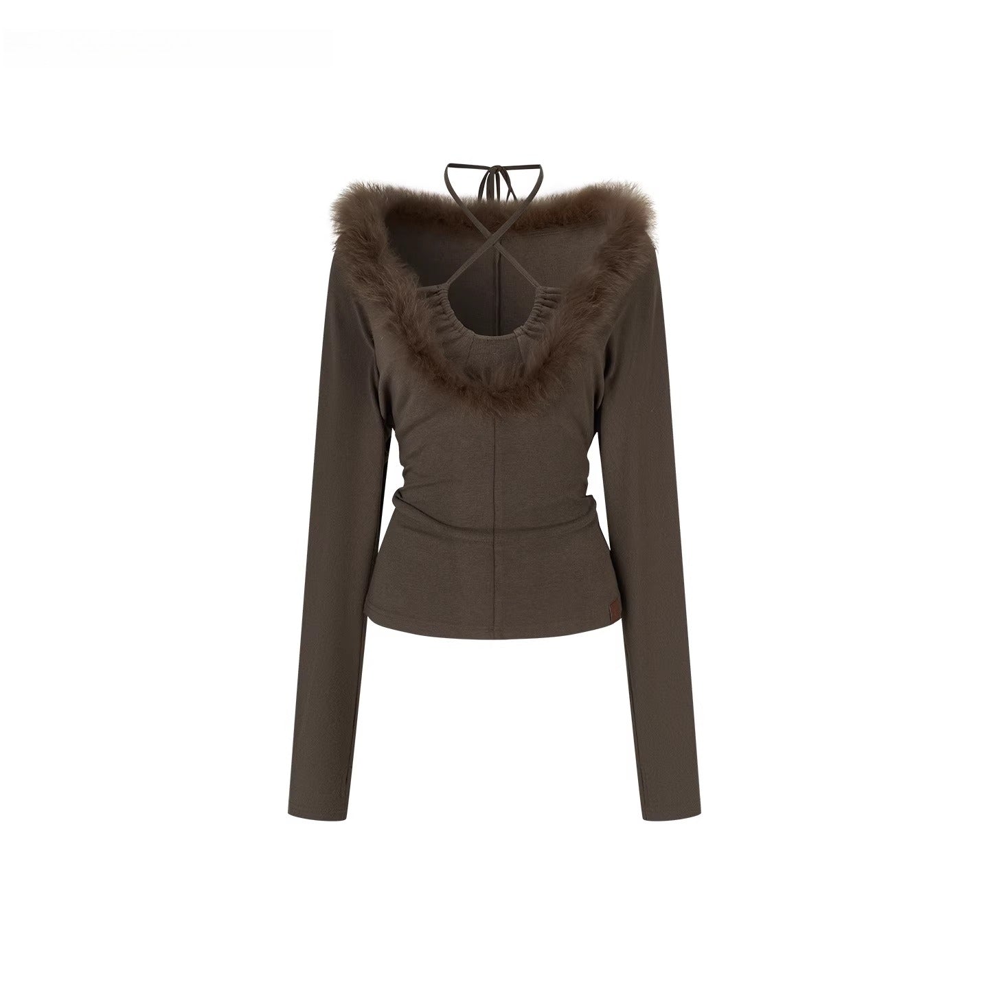Fox Fur Panel Layered Knit V-neck